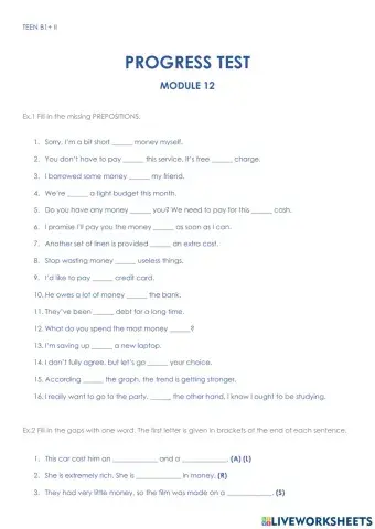 TEEN B1+ II - PROGRESS TEST - Module 12 (Pioneer B1+)