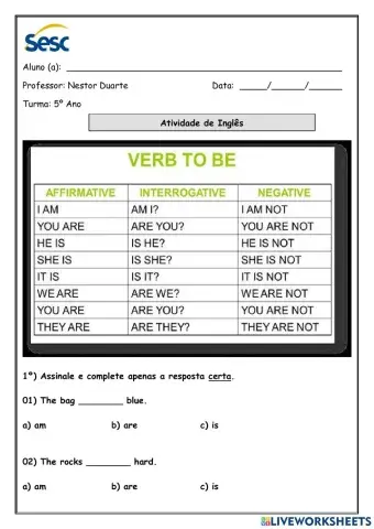 Atividade escrita e auditiva de Inglês