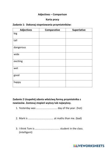 Adjectives Karta pracy