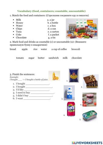 Food and containers, countable and uncountable food