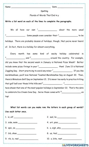 Plurals of Words That End in y