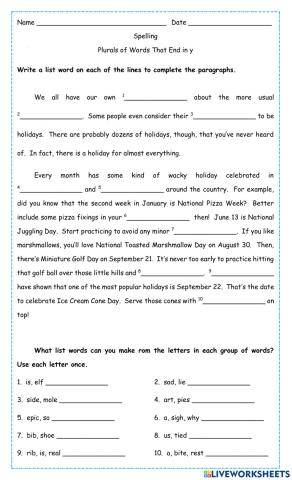 Plurals of Words That End in y