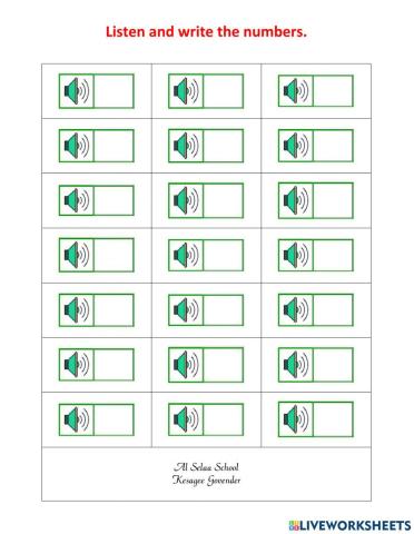 Listen and write the numbers - 0 to 20