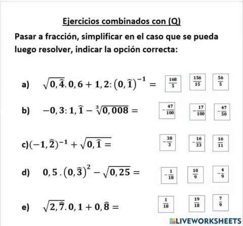 Ejercicios combinados con expresiones decimales periódicas puras y mixtas