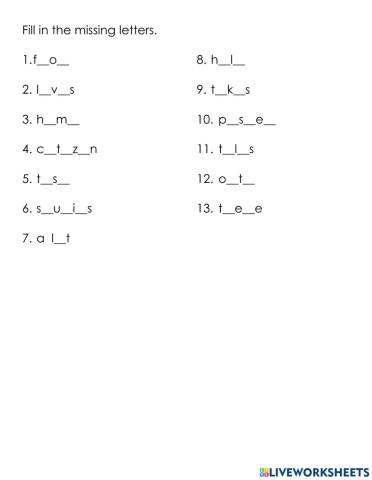 Missin letters - Vocabulary