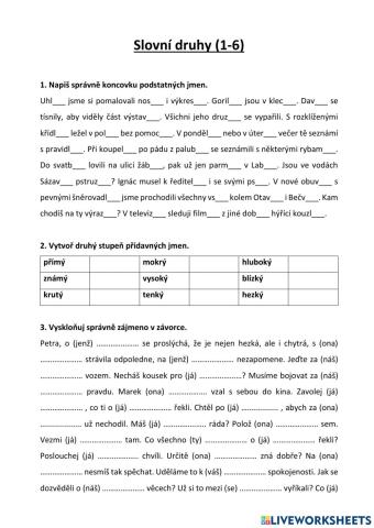 Slovní druhy (1-6) - 3.A