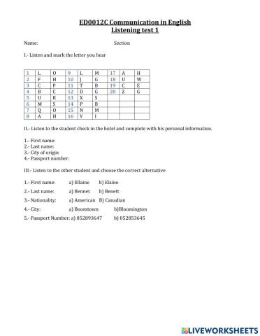 Listening and Reading test