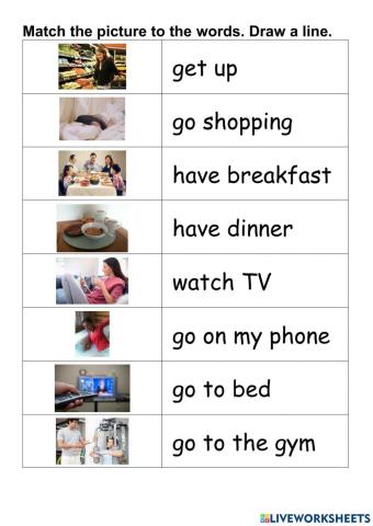 Daily routine. Matching words and pictures.