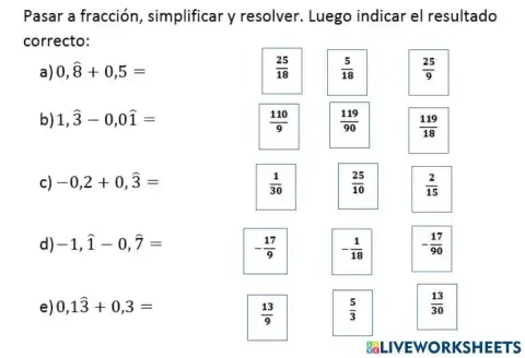 Expresiones decimales periódicas infinitas: suma y resta