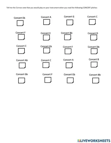 Concert Pitches for Bb Instruments