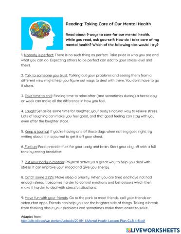 CLB 4-5: Mental Health