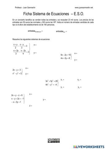 Ficha de Sistemas de Ecuaciones