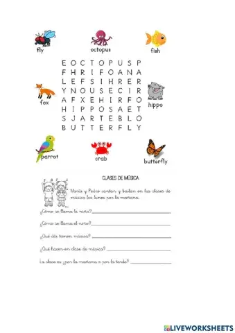 Lectura y sopas de letras.