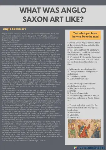 What was Anglo Saxon Art like? READING ACTIVITY