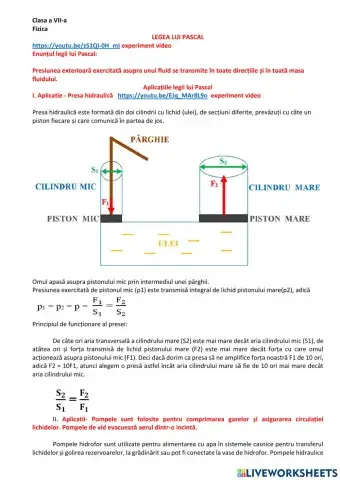 Legea lui Pascal . Legea lui Arhimede