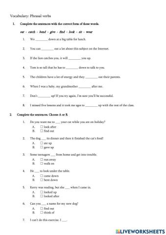 Project 4 Unit 6A phrasal verbs