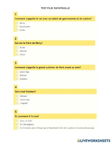 Quiz Ratatouille Le film