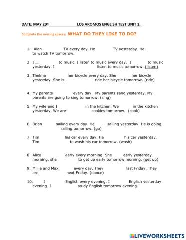 Y3 May 2021. Unit 1 Test