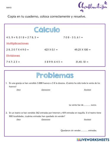 Cálculo matemático y problemas