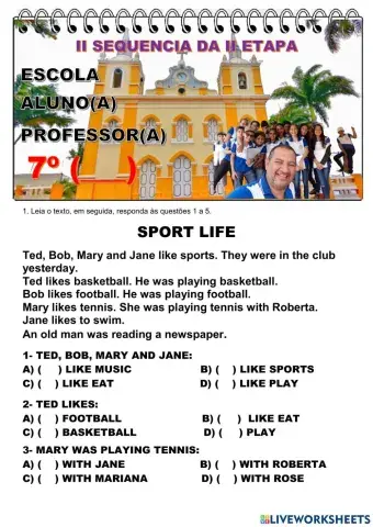 Avaliação inglês 7 anos  II da II etapa