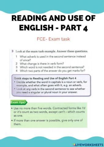 Reading and use of english part 4