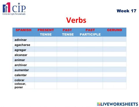 Verbs Exam Week 17