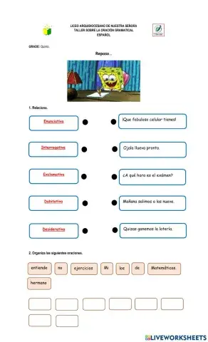 Taller sobre la oración gramatical