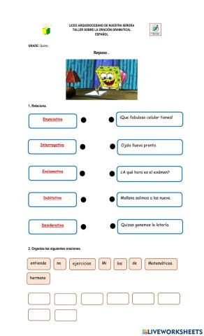 Taller sobre la oración gramatical