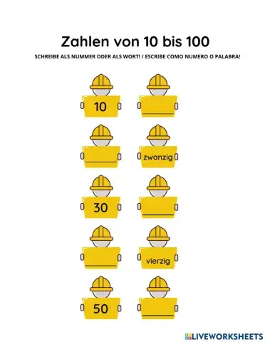 Zahlen von 10 bis 100
