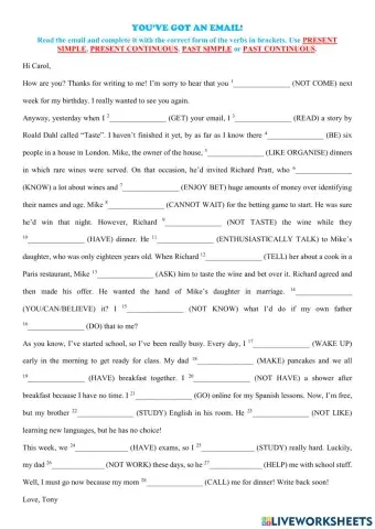 Tenses + email - Taste and other Tales - Taste - Roald Dahl 2