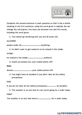 B2 - key word transformations