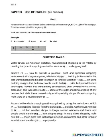 FCE. Paper 1. Parts 1, 2, 3 and 4