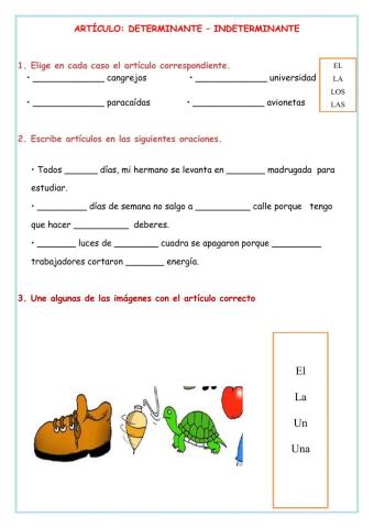 El artículo determinante e indeterminante