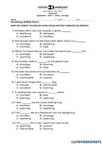 Stormalong Vocabulary