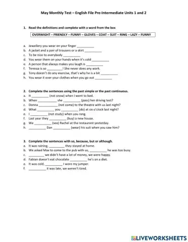 English File Pre Intermediate Units 1 and 2