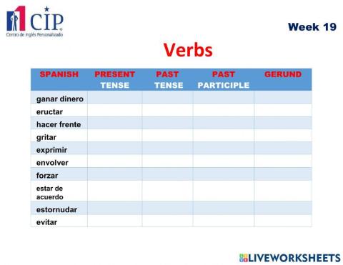 Verbs Exam Week 19