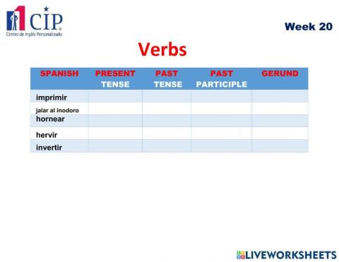 Verbs Exam Week 20