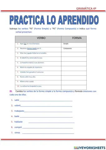 Formas simples y compuestas del verbo