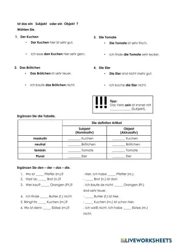 Akkusativ (definite Artikel)