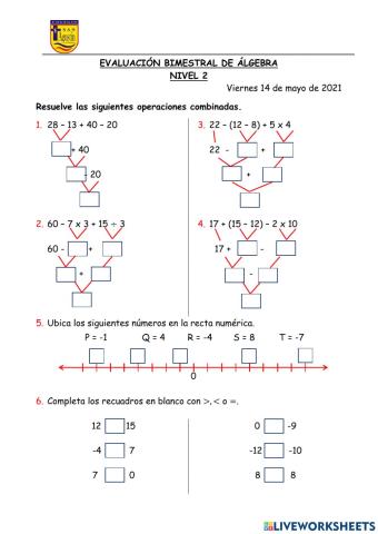 Evaluación Bimestral de Álgebra
