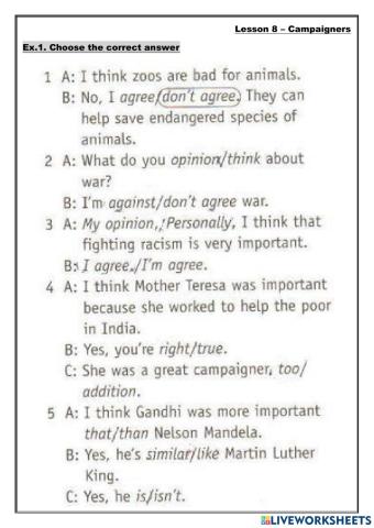 Giving opinions about campaigners