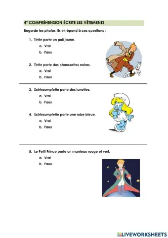 Comprensión escrita vêtements