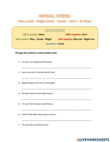 Modal Verbs (Must, can't, may, might, could)