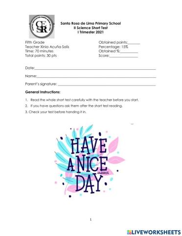 II Short Test 5 Grade ITri 2021