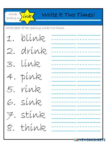 Word family -ink: write it two times