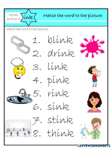 Word family -ink: picture match