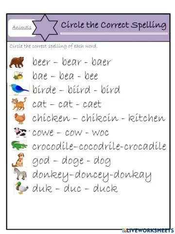 Starters animals - Choose the correct word