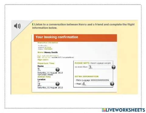 Listening :Your booking confirmation