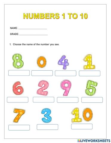 Numbers 1 to 10