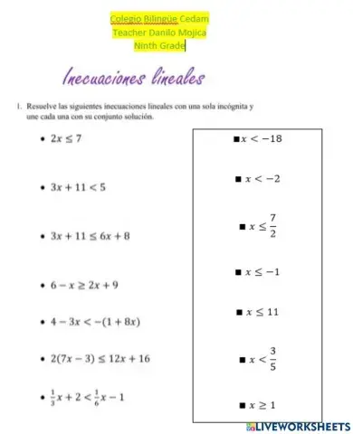 Taller Ecuaciones Lineales